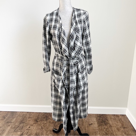 BCBGeneration Duster Draped Belted Trench Jacket Kimono Top Plaid Check Medium - Picture 6 of 9